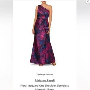 Adrianna Papell Floral Jacquard One Shoulder Sleeveless Mermaid Gown Size 8